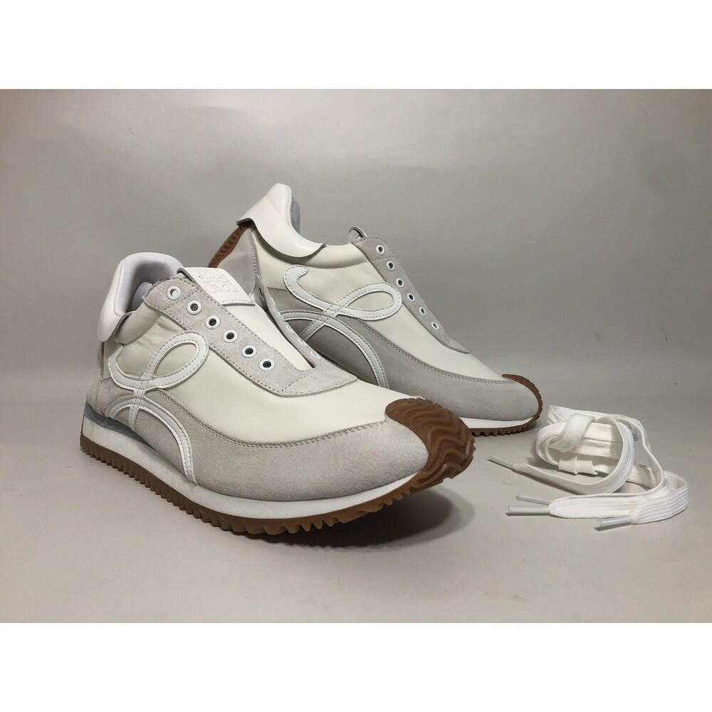 Loewe Flow Runner Sneakers Leather & Suede White On White Women’s Sz 41 EUC $890